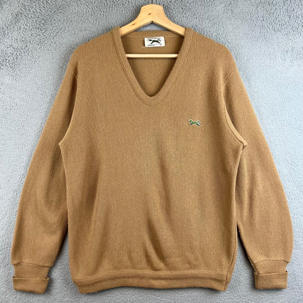 Vintage JCPenney The Fox Sweater Mens Medium Tan V-Neck Pullover 80s Retro Camel